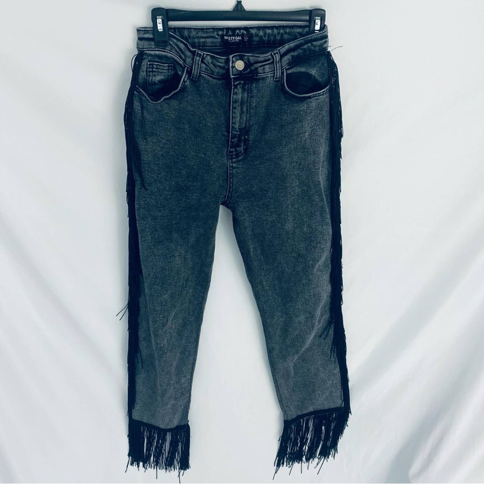 Nasty Gal Black Fringe Jeans Size 6